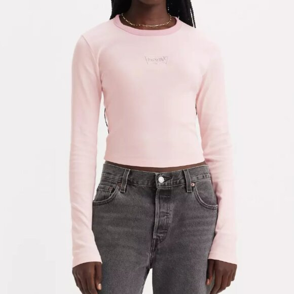 Levi's Graphic Long Sleeve Ringer T-Shirt in Mauve Chalk Pink Size L - Picture 1 of 5